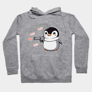 Lovely Penguin with Pistol and Hearts Hoodie